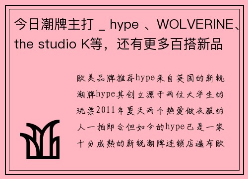 今日潮牌主打 _ hype 、WOLVERINE、the studio K等，还有更多百搭新品尽在潮流新品节！